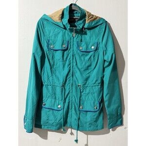 JOAN VASS TEAL GREEN JACKET SOFT SHELL NYLON FEEL JERSEY LINED WINDBREAKER S